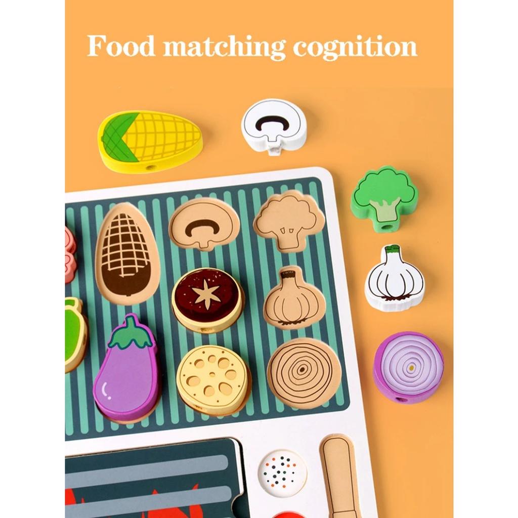Children Barbecue Food Kitchen Toys Miniature Food Pretend Play Matching Cutting Games Toddlers Montessori Education Wooden Toy