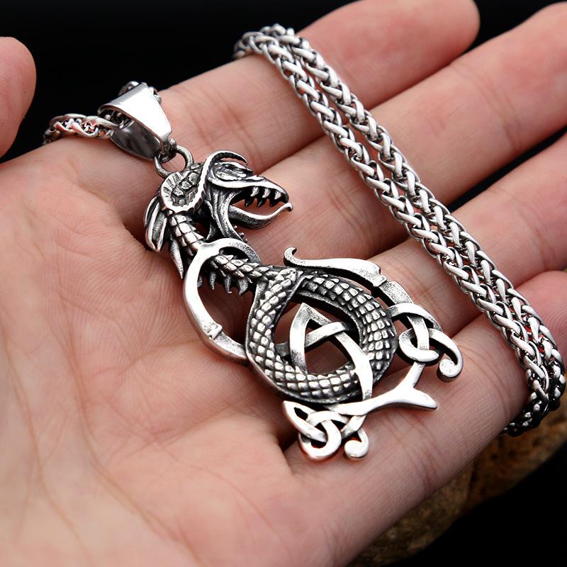 Viking Dragon Men's Necklace Jewelry Vintage Dragon Pattern Hovering Stainless Steel Pendant Domineering Necklace Jewelry
