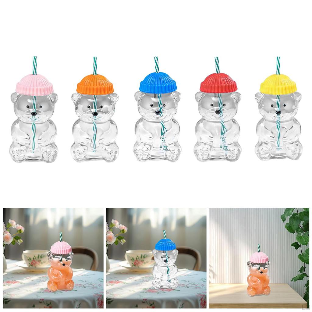 Bear Glass Cup Juice Glasses Clear Novelty Adorable Versatile Beverage Container with Lid for