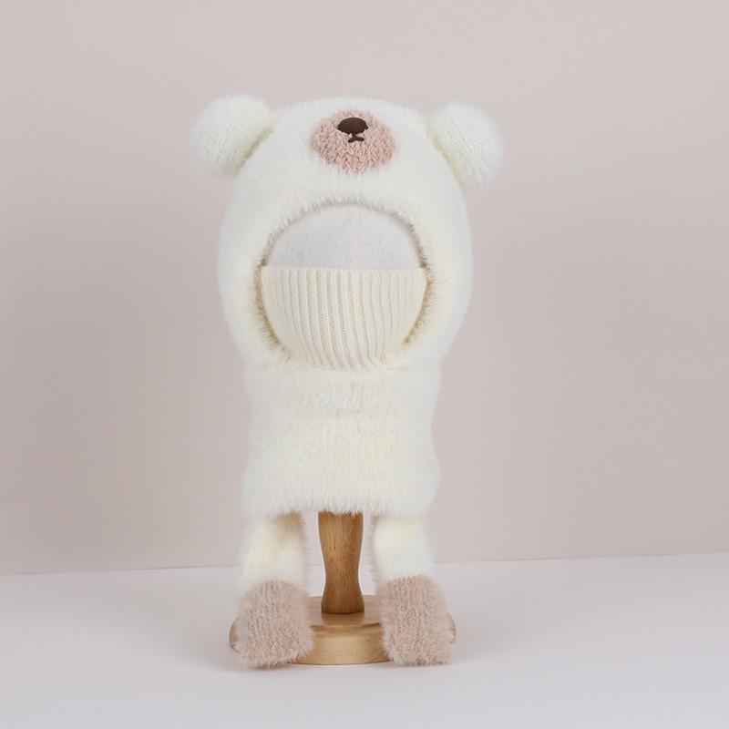 

Kids Plush Bear Hat With Neck Warmer And Design For Cold Weather білий