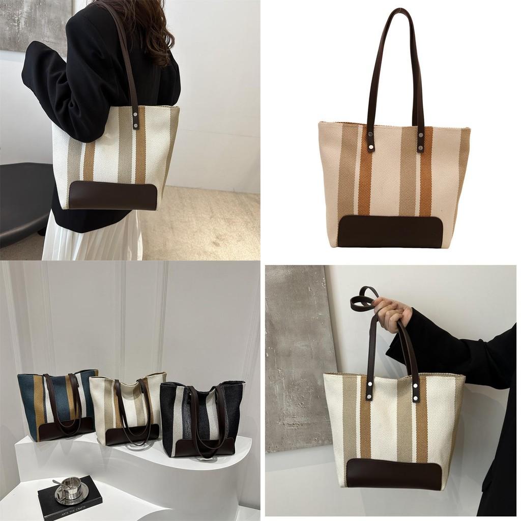 Fashionable Striped Colorblock Shoulder Tote Bag For Women With Comfortable And Practical Design