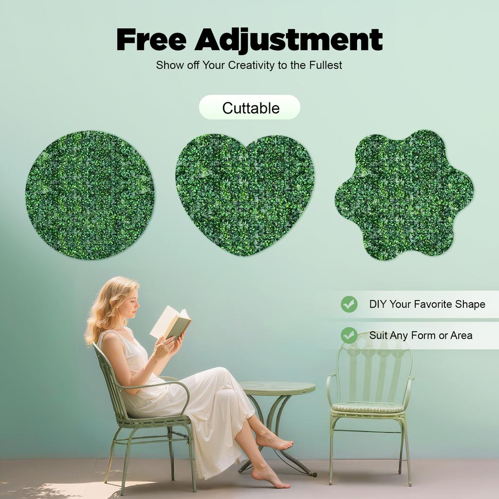 12 Pcs Artificial Grass Panels, 60x40cm Realistic PE Greenery Privacy Fence Wall for Indoor Outdoor Garden Decor