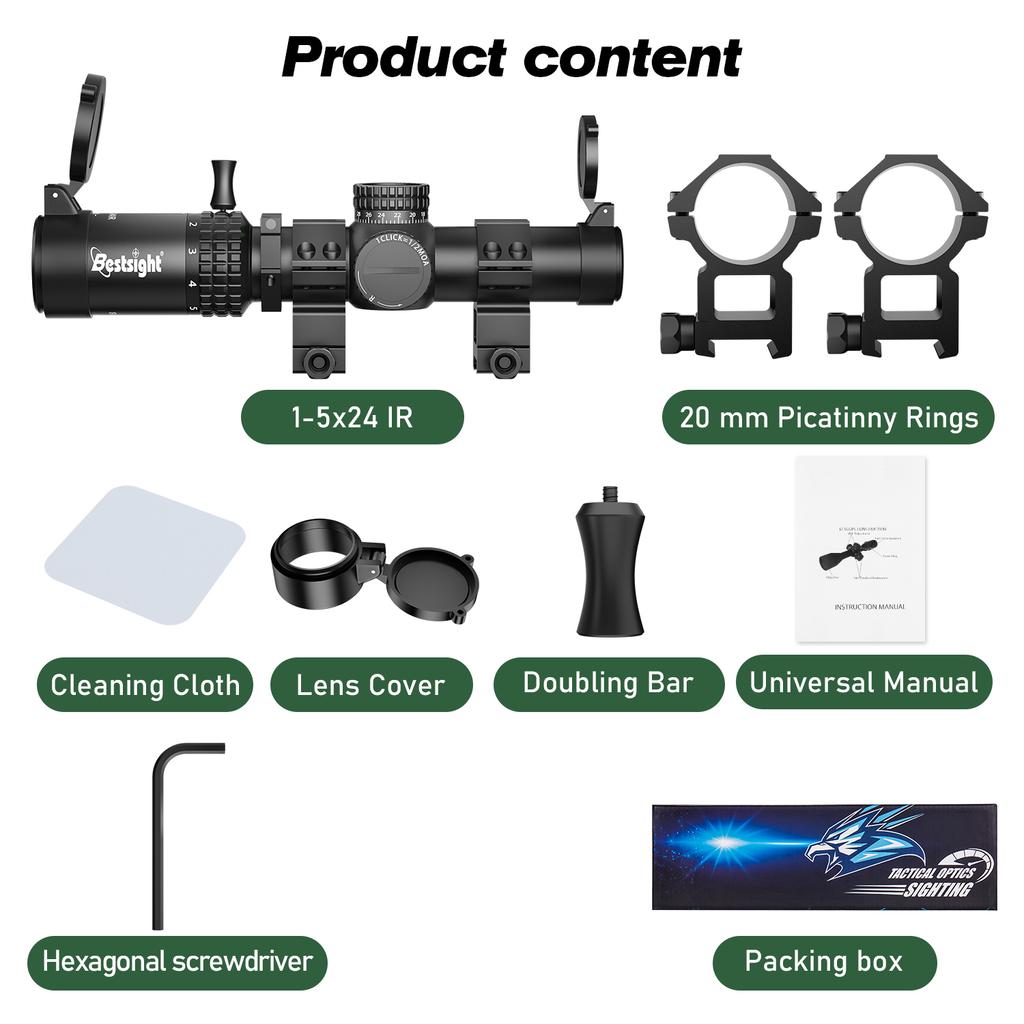 1-5X24 Tactical Optical Scope Red and Green Illuminated Reticle Hunting Scopes Compact Scope Sight