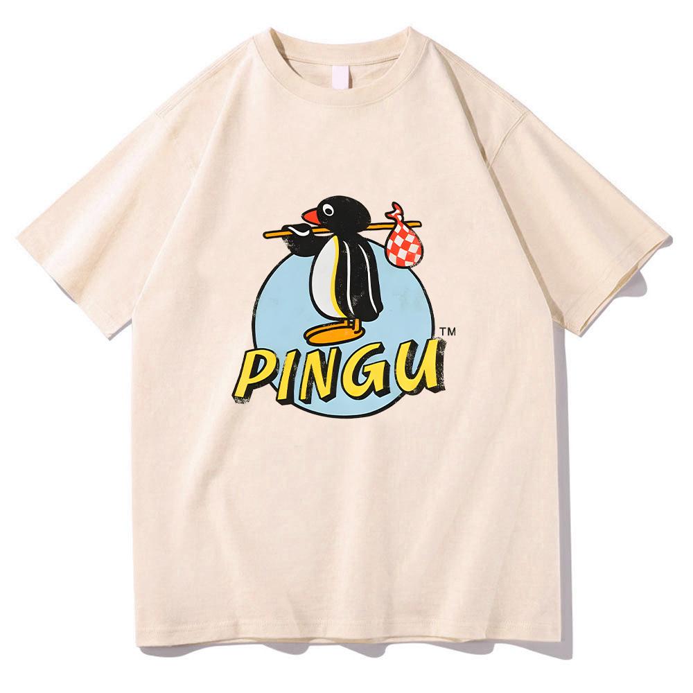 Pingu Classic Logo Natural TShirt Women Unisex Round Neck Penguin Tee Shirt Harajuku Clothes Classic Comfortable Chic YK Clothing