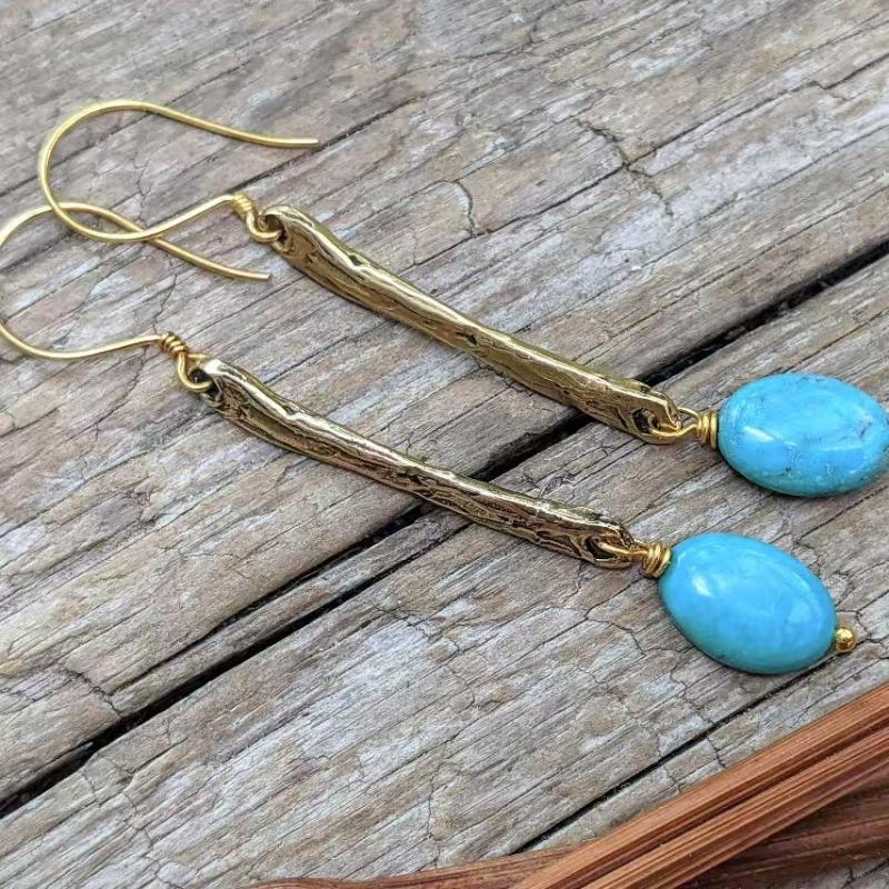 Vintage Ronde Inleg Groene Steen Oorbellen Geometrische Creativiteit Gouden Kleur Hangende Oorbellen voor Vrouwen Sieraden