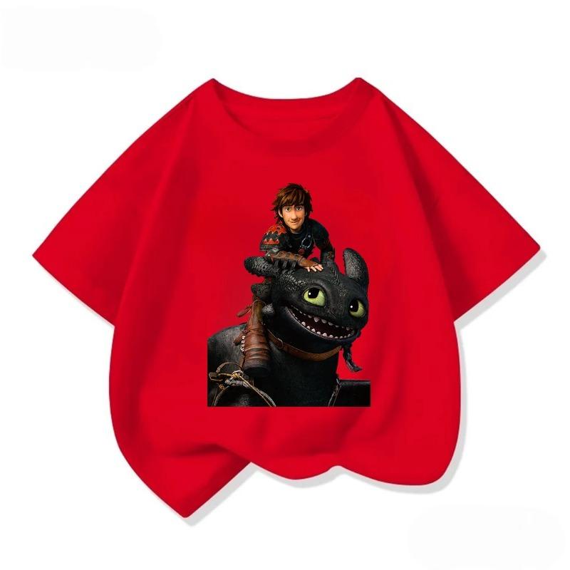 Cozy Kids Short Sleeve Tee Trendy Round Neck Adorable How To Train Your Dragon Pattern Cute Street Daily Wear 3 14