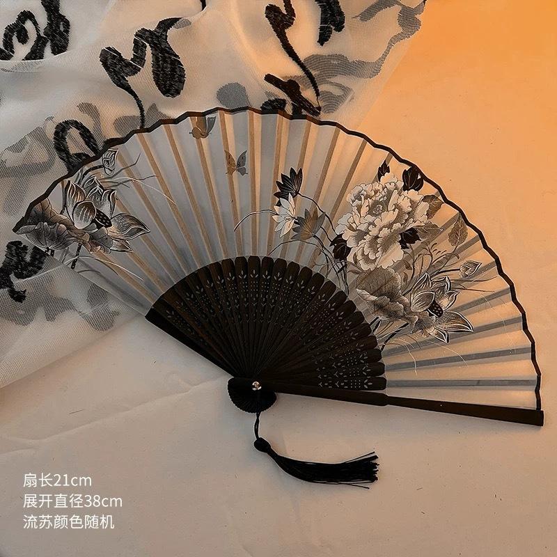 

Портативный ручной складной веер в китайском стиле, реквизит для танцев, ретро веер-ракушка, женский, мужской, бамбуковое дерево, шелк, цветок, складной веер