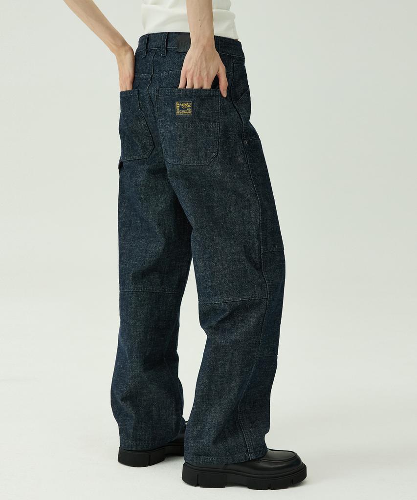 MAGOODGAN Farburn 7548 Double Knee Carpenter Wide Fit Navy Stitch Non-Fade Denim Pants