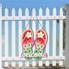 Summer Slippers Hanging Sign Flip Flop Shape Welcome Door Sign Rustic Watermelon Ice Cream Wooden Wreath for Farmhouse Front Door Patio Balcony Wall