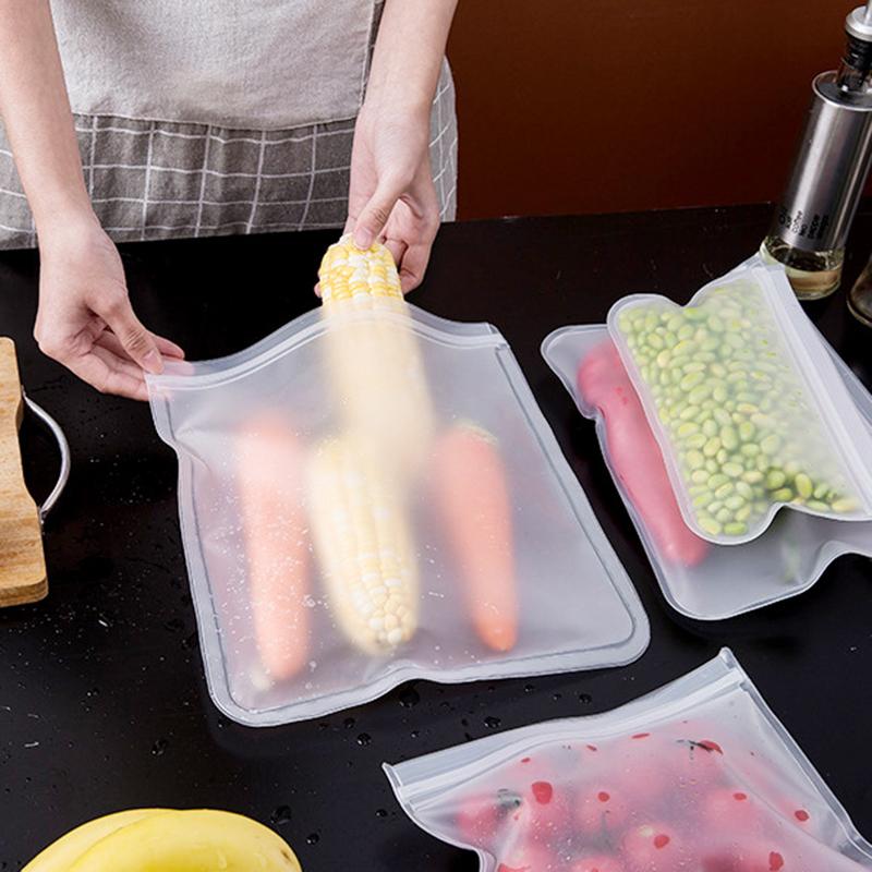 4KS S-XL Silikonový sáček na potraviny Opakovaně použitelný Stojací Uzavíratelný sáček Nepropustné Nádoby Sáček na čerstvé potraviny Sáček na skladování potravin Čerstvý obal Ziplock sáček