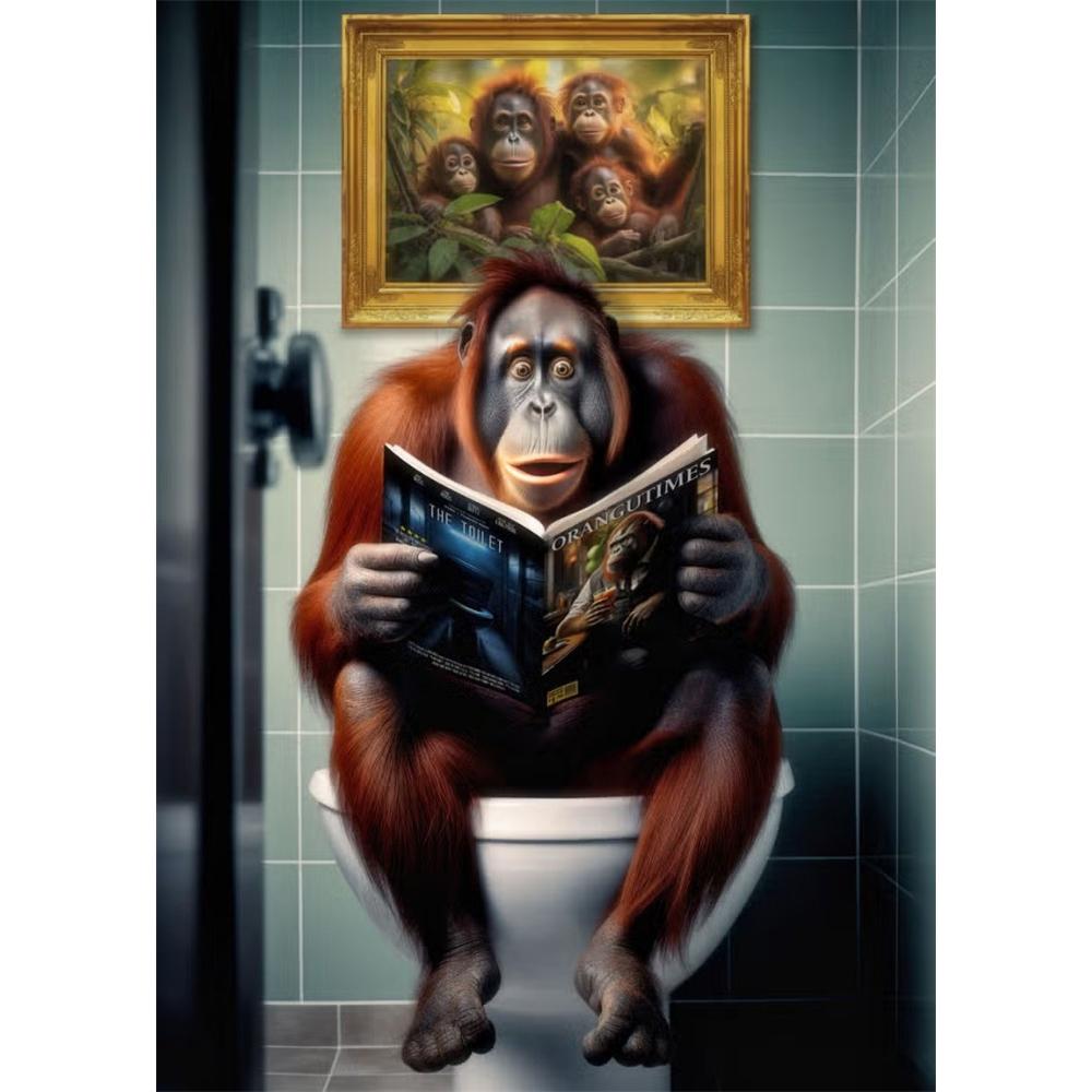 Hund sitzt auf der Toilette und liest Zeitung 5D DIY Diamantmalerei Kreuzstich Vollbohrer Runde Stickerei Heimdekoration Geschenke