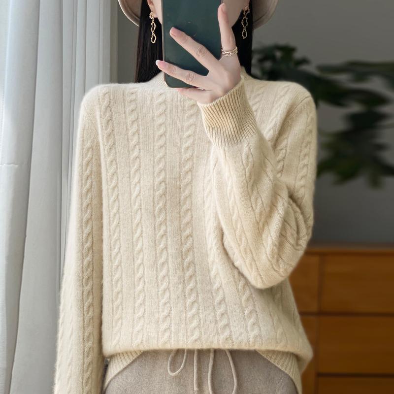 Women's Cashmere Sweater Qinghe Cashmere 30% Cashmere 70% Wool Autumn and Winter Pullover Warm and Fashionable