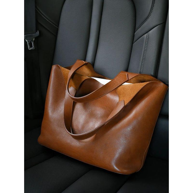 

Brown Leather Large Capacity Tote Bag for Women 2025 New Arrival Light Luxury Minority Fancy Satchel Shoulder Underarm Bag Brown