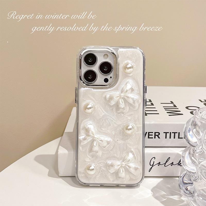 Wind Phone Case For Iphone16Plus Three-Dimensional Love Apple 17Promax Pearl 14 Soft Case 13