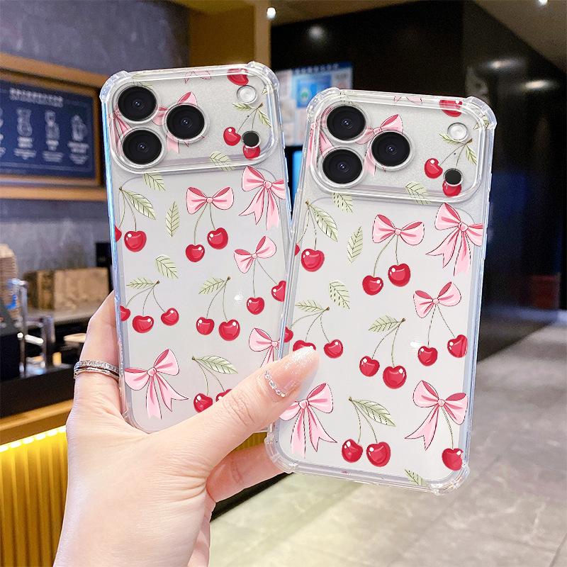 Factory Cherry Bow UV Painted Four Corners Anti-drop TPU Soft Shell Protective Case Apple 17pm Mobile Phone Case
