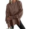 Loose Fleece Sweatshirt Round Neck Side Split Long Sleeve Casual Top For Women