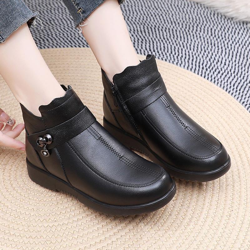 New Cotton Shoes with Thickened Fleece Soft Soles and Leather Boots for The Elderly