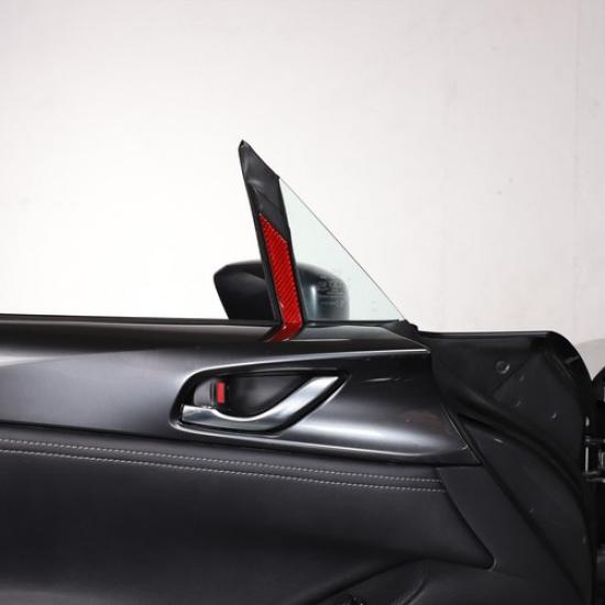 Red Carbon Fiber Front Triangular Window Sticker For Mazda MX-5 Miata 2016-23