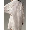 Camicetta da Donna con Collo a Revers Manica Lunga Traforata Vestibilità Larga Camicia Elegante Tunica Monocolore