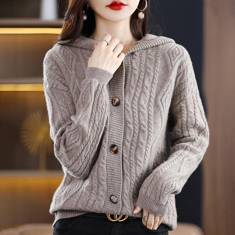 Autumn Winter Women Thick Cardigans Wool Sweater Twist Flower Warm Casual Loose Cashmere Knitted Coat