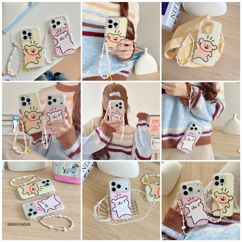 Kawaii Line Puppy Phone Case For iPhone 17 Pro 16 15 14 Pro Max with Double-Sided IMD Frosted Shockproof 17pro  Cover Cases