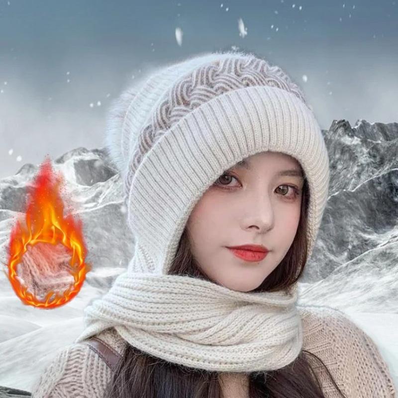 1-6PCS Winter Knitted Hat Scarf All-in-One for Women Warm Cap with Neck Cover Cycling Cold-Proof Hood with Ear Protection Gift