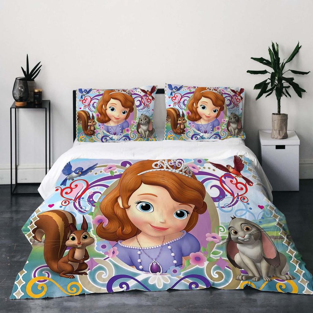 Gift Christmas Quilt Cover Princesa Sofia 3-Piece Bedding Set,Queen Size, Includes Duvet Cover, Pillowcases, Machine Washable.