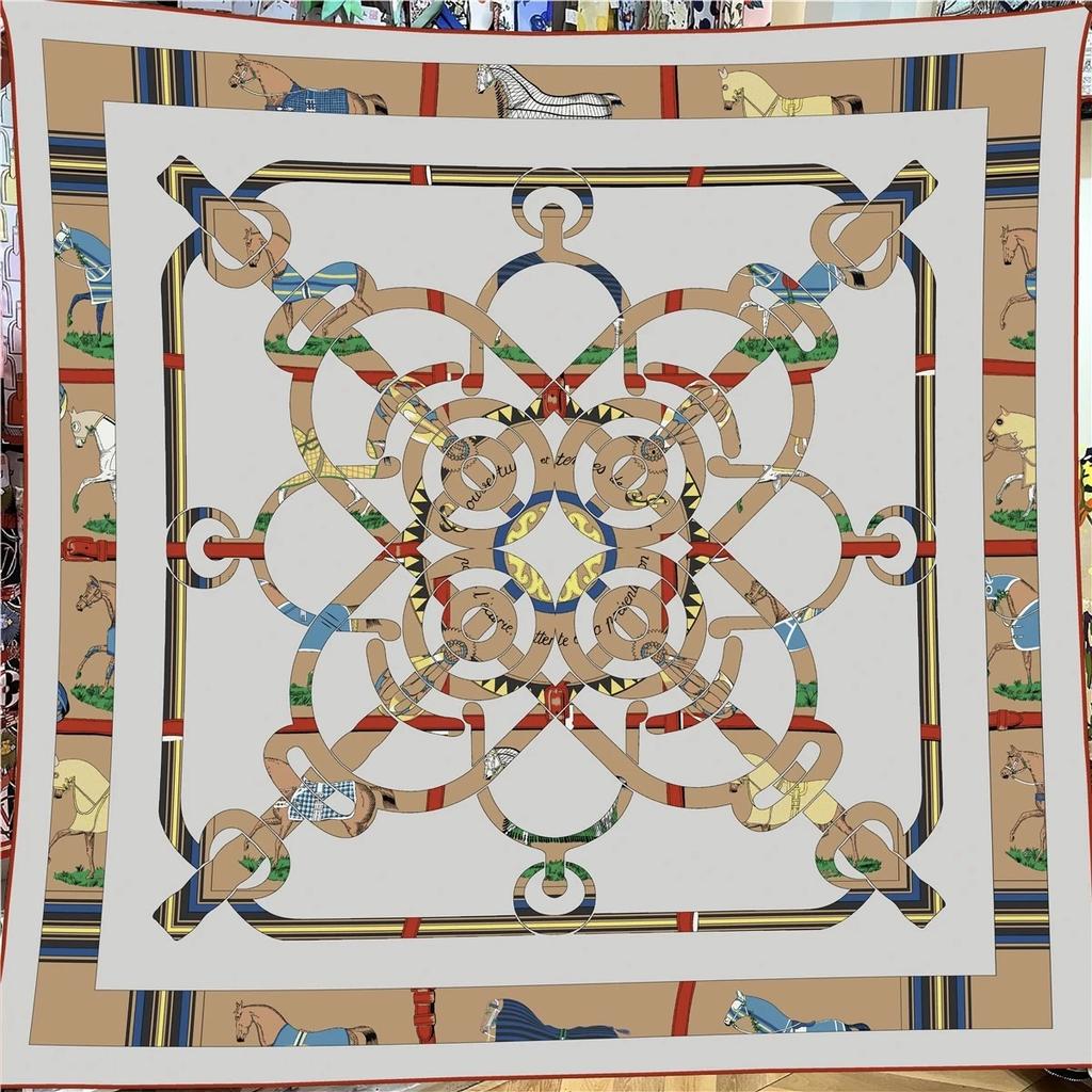 130CM Vintage Women Large Shawl French Printed Square Scarves Bandana Luxury New Kerchief Hijab Scarf