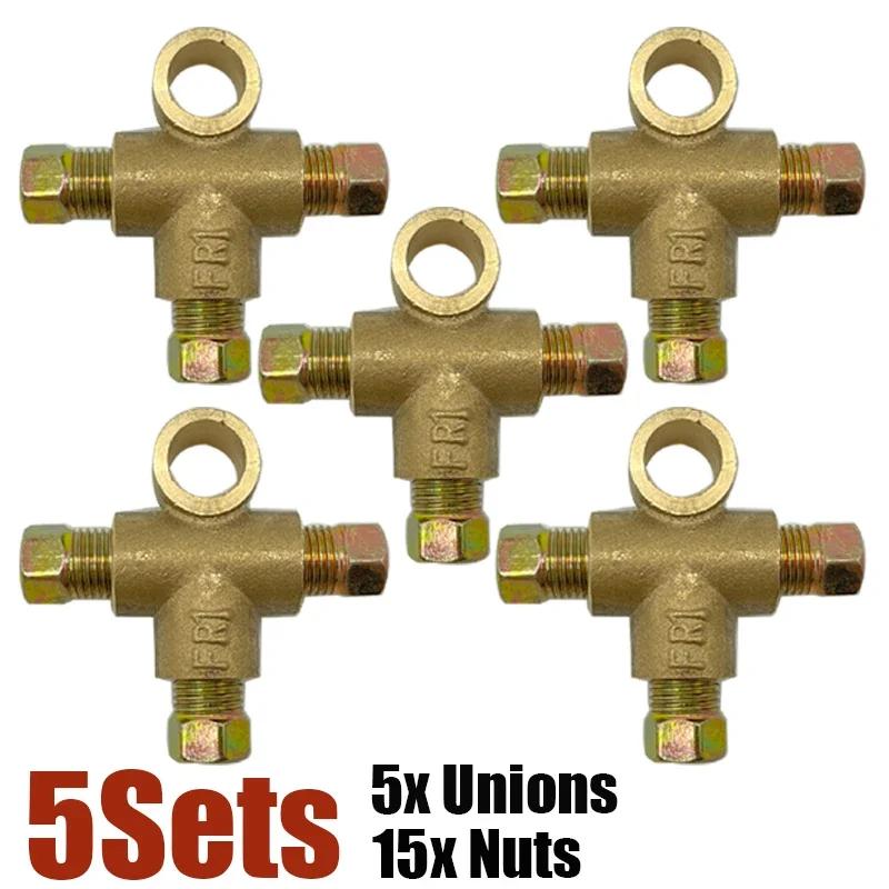 1/2/5 Sets 3Way Brake T Piece Tee w/3 Male Nuts M10 3/16" Brake Pipe Pipeline Accessories Flare Union Fitting Connector Adapter
