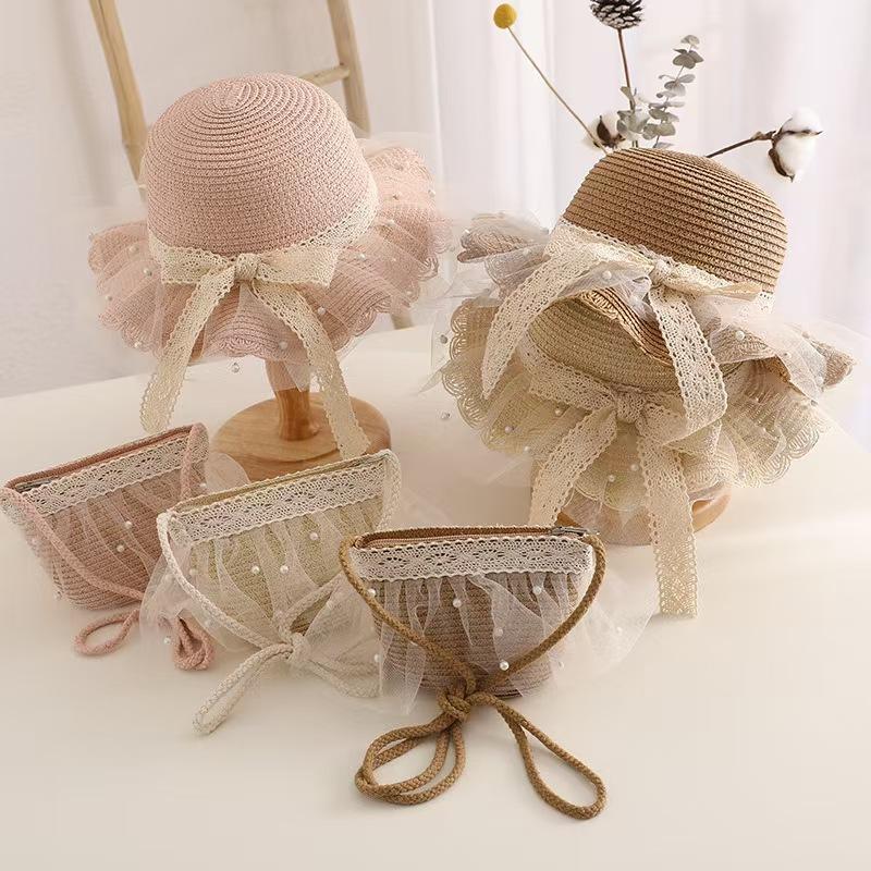 Children Sunscreen Sun Hat Kids Girls Summer Fashion Straw Hat And Bag For Girls Cool Hat Girl Cute Breathable Baby Accessories