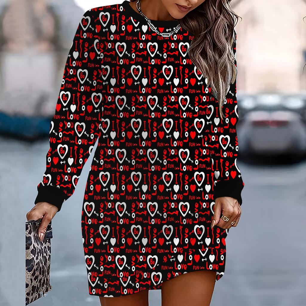 Damen Eleganter, Modischer, Trendiger und Lässiger Hoodie, 3D Herzsymbol Gedruckt Dreidimensionaler Schnitt Damen Langer Hoodie Valentinstagsgeschenk