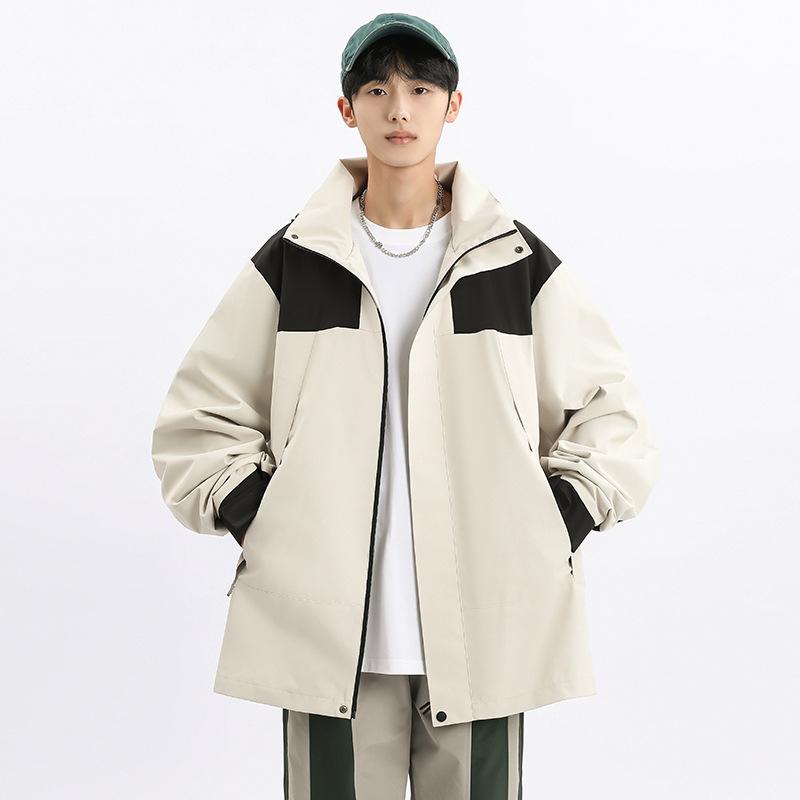 Spring and autumn new men's Korean color contrast hooded jacket tide couples stylish all-matching coat
