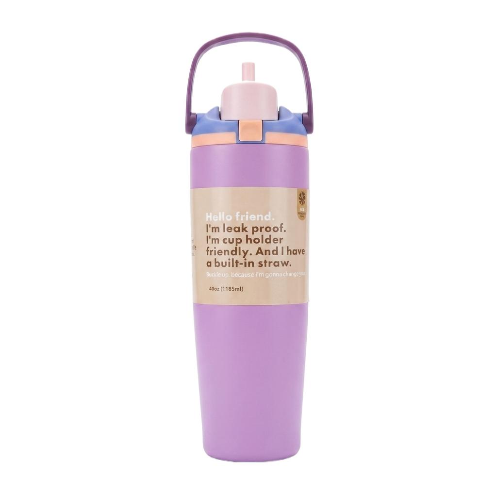 Stainless Steel Large Capacity Insulated Water Bottle Leak Proof Travel Mug with Built in Straw and Handle for Outdoor Use