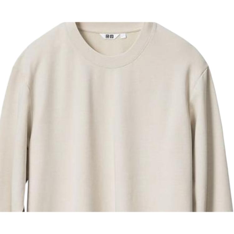 Uniqlo SS24 U Series Solid Color Basic Blended Crew Neck Long Sleeve T-Shirt Men Tops Light-Beige 465193-30