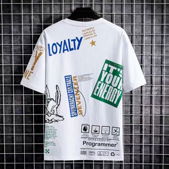 Men Summer T-shirt Hip Hop Round Neck Short Sleeves Breathable Individual Match Pants Loose Letter Print Men Summer Top Men Clothes