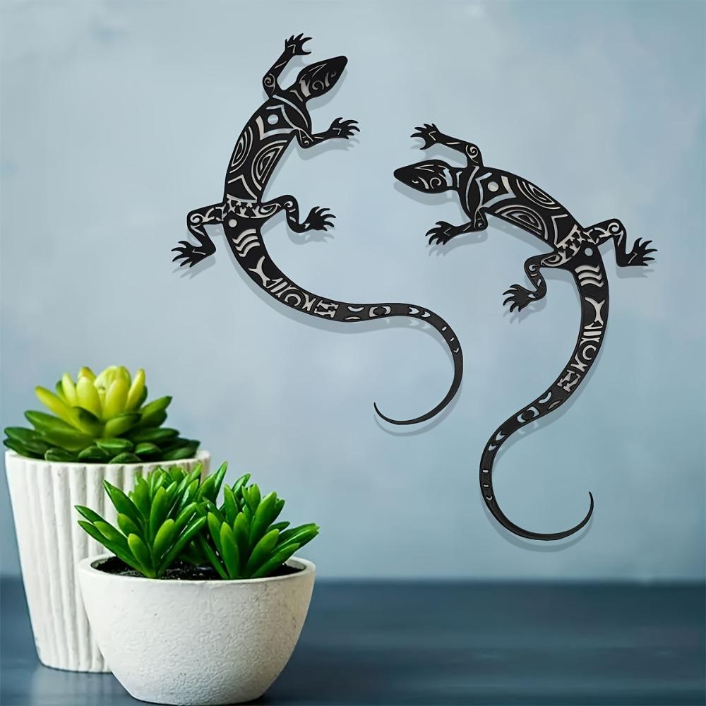 2D Metal Gecko Silhouette 2pcs Flat Iron Wall Art Sculpture Outdoor Home Garden Decor