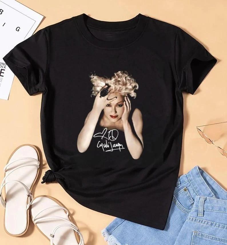 Signature Cyndi Lauper , Music Legend Gift 100% Cotton T-shirt Mens Tees Top L