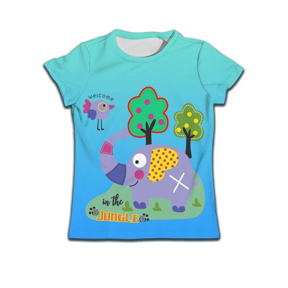 Boys and children's short sleeved T-shirt, girls' dinosaur paradise pattern shirt, girls' project cartoon blue baby boy clothing