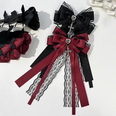 1Pcs Dark Lace Bow Hair Accessories Red Black Cross Love Hair Clip Gothic Lolita Headwear Accessories Butterfly Hair Clip