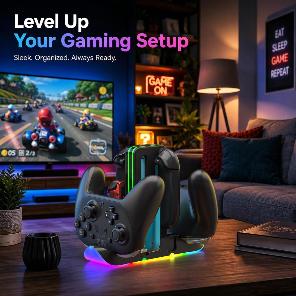 RGB Charging Dock for Switch 2 Controllers 6-in-1