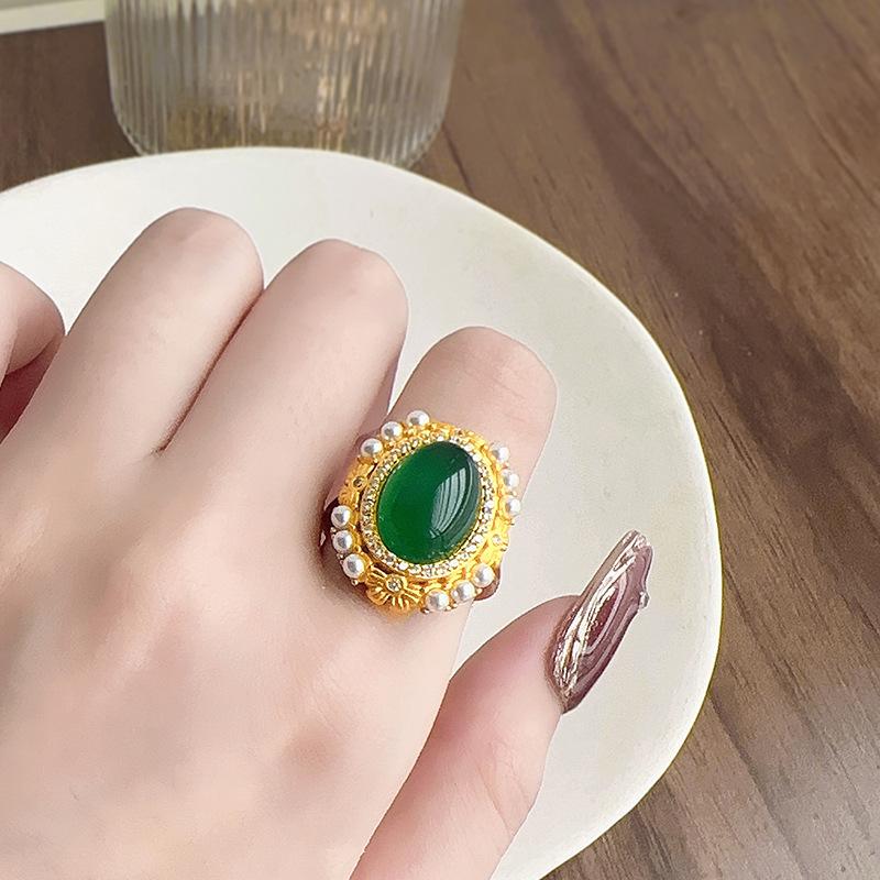 Luxury 24K 9999 Pure Gold real gold Western Retro Ring Women s Emerald Ring Opening Adjustable resizable