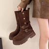 Brown Retro British Style Thick Heel Thick-soled Martin Boots Women's 2025 New Spring and Autumn Thin and Heightened Short Boots