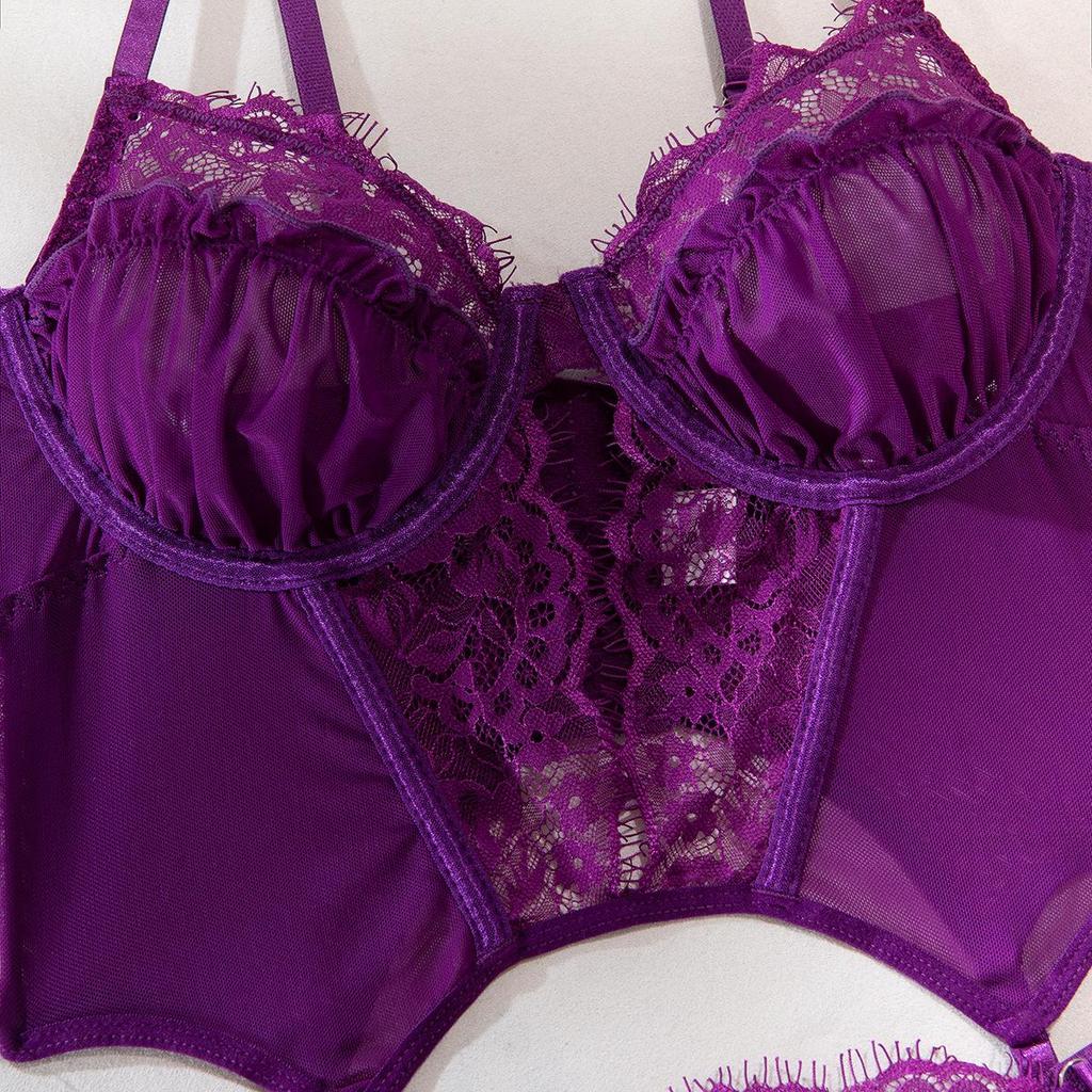 "Přeshraniční krajková síťovaná tílková podprsenka a punčochy - Sexy dámské prádlo"