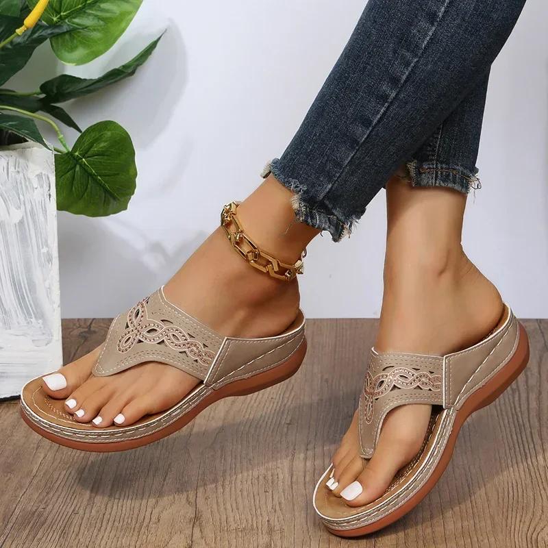 fashion Women Platform Sandals Beach Casual Wedges Flip Flops Premium Orthopedic Open Toe Big Toe Anti-slip Outdoor Sandals Women