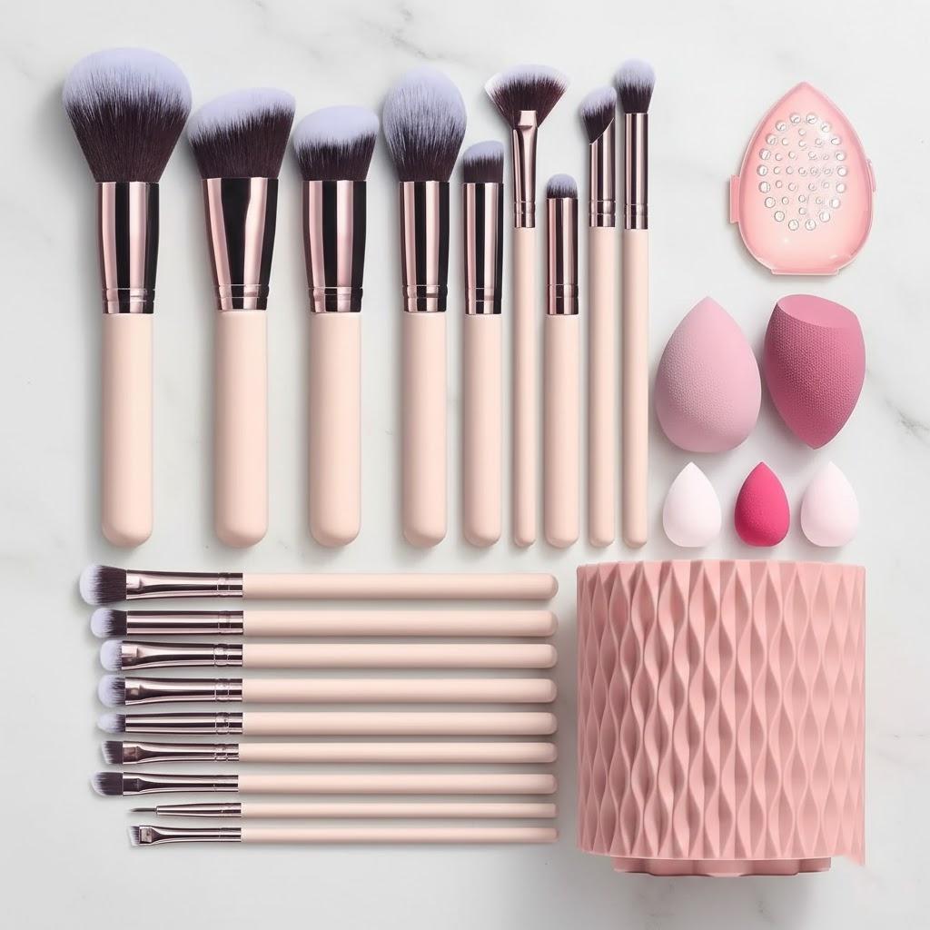 

18PCS Makeup Brushes Set with Sponge Egg Organizer for Foundation Concealer Eyeshadow Blush