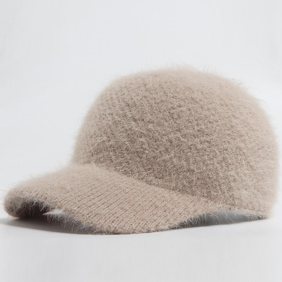 Knitted Faux Rabbit Fur Baseball Cap Women Fashion Autumn Winter Warm Hat For Ladies Female Casual Caps Woman Adjustable New