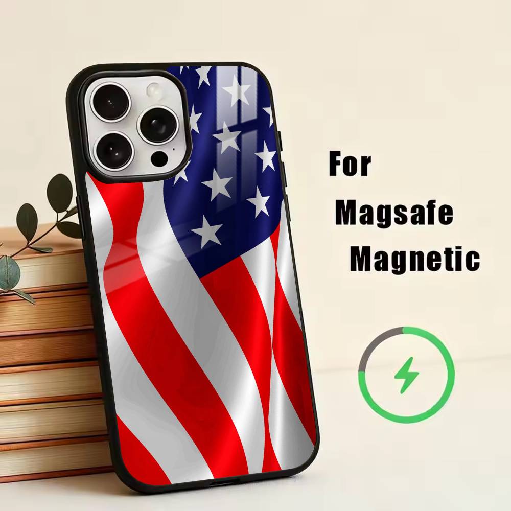 Die amerikanische Flagge Handyhülle Für iPhone17,16,15,14,13,12,11 Plus,Pro Magnetisch Für Magsafe Kabelloses Laden