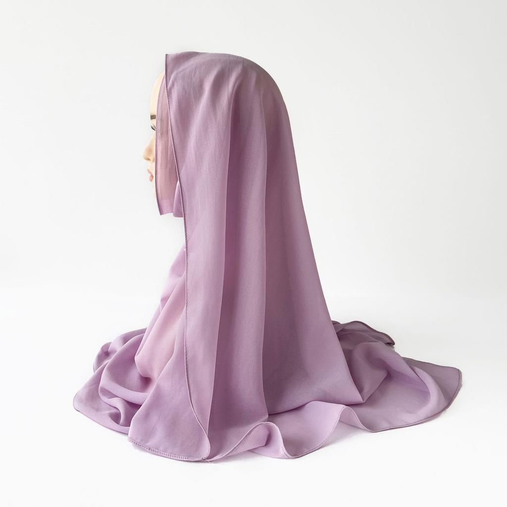 Malaysischer einfarbiger Ethno-Stil Satin langer Schal Monochrom Perle Chiffon Kopftuch