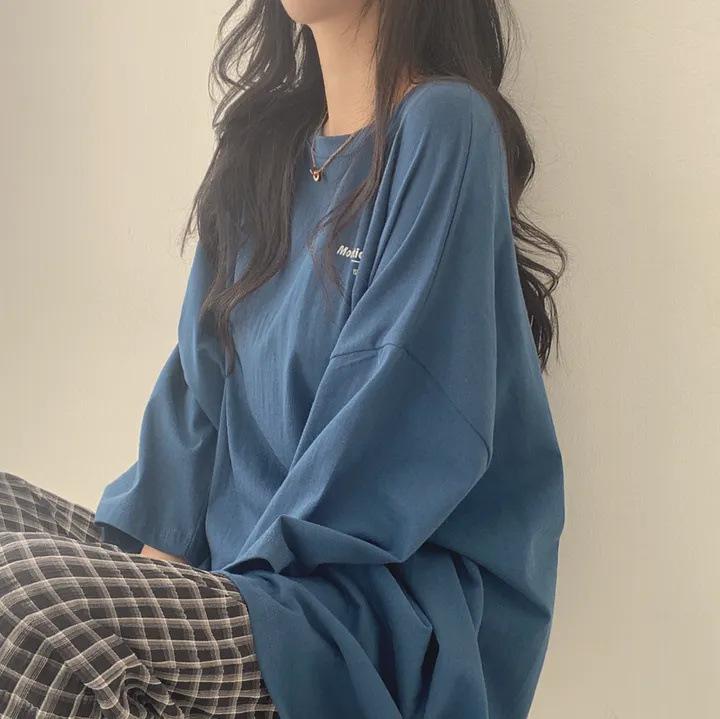 Cotton Short-sleeved T-shirt Women's Medium and Long Summer Internet Celebrity Loose Korean Version Medium and Long