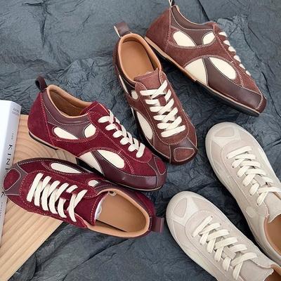 2025 Herbst neue Leder Nische Design Retro Farbabstimmung Burgunder Dexun Forrest Gump Schuhe vielseitige Sport- und Freizeitschuhe